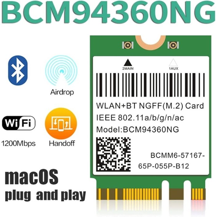 Wifi 5 AC Bluetooth 4.0 Broadcom BCM 94360 NG M.2 2230 NGFF macosx hackintosh BCM94360NG BCM94360