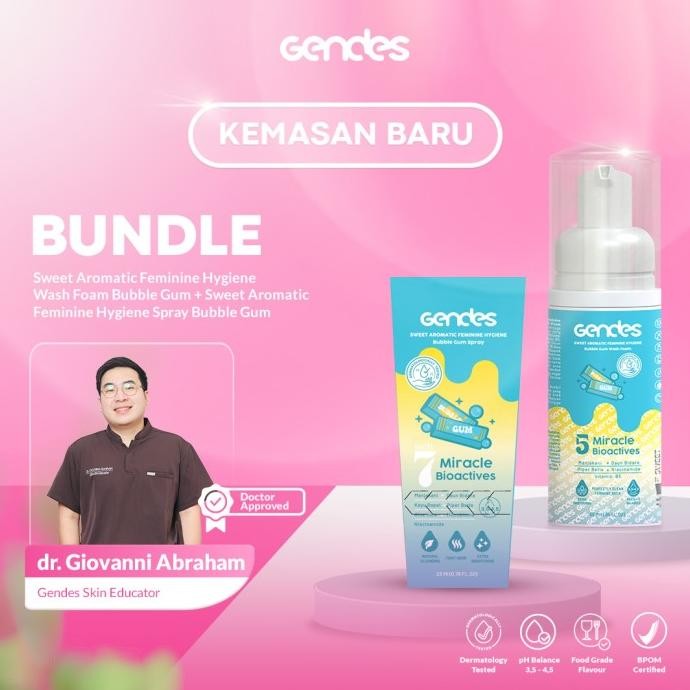 

TERSEDIA GENDES PAKET BUNDLING FEMININE WASH FOAM BUBBLE GUM DAN SWEET AROMATIC FEMININE CARE SPRAY