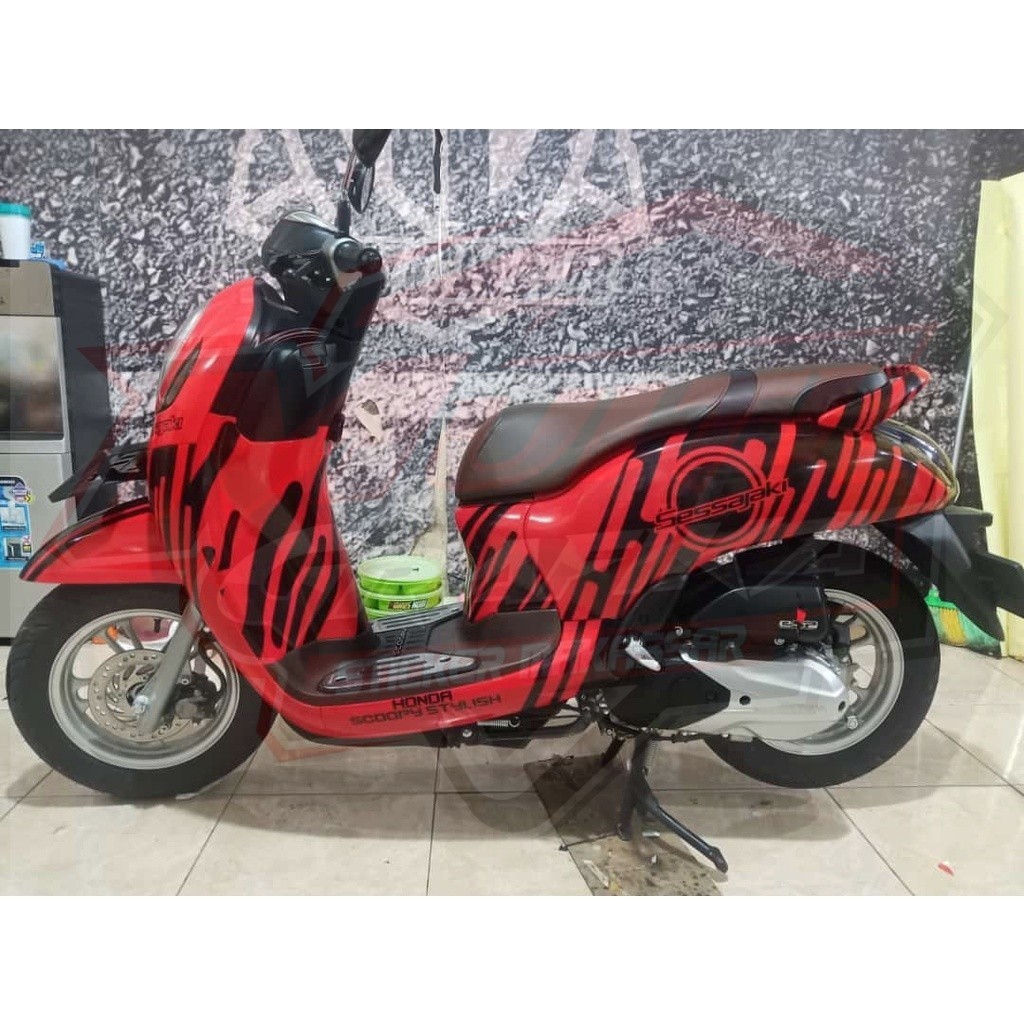 Stiker 2021 2020 2022 motor scoopy Full Body Motif Garis Warna Merah Dan Hitam