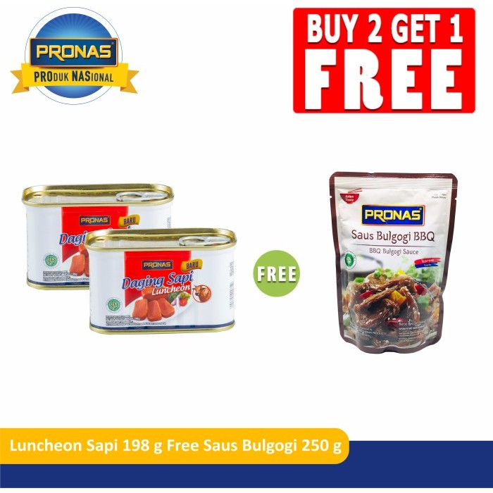 

PRONAS Luncheon Sapi 198 gr (2pcs) Free Stir Fry Bulgogi 250 gr NEWSALE