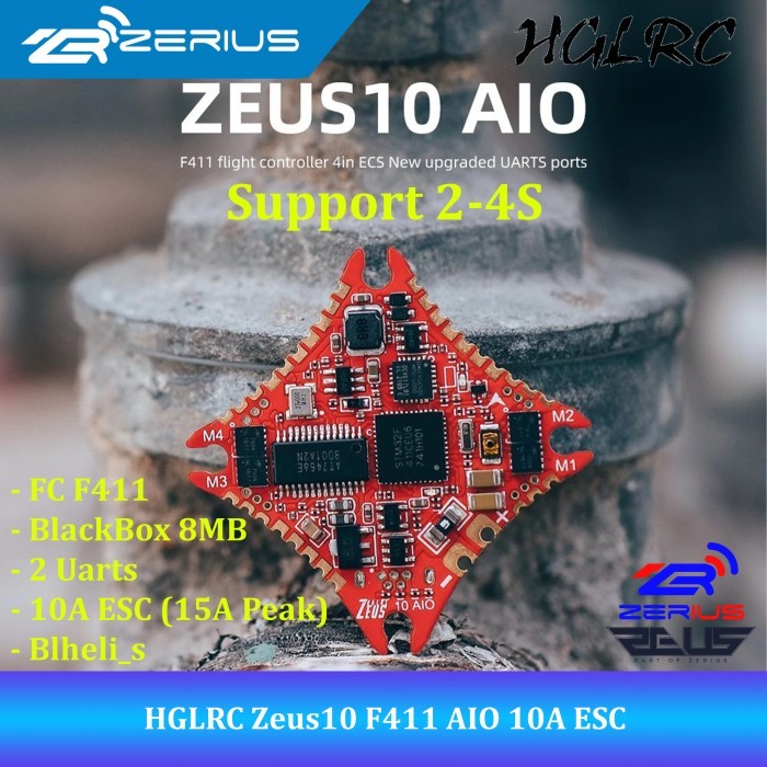 TERBARU HGLRC Zeus10 FC AIO 2-3S F411 10A ESC 4in1 Flight Controller BLheli_s PROMO