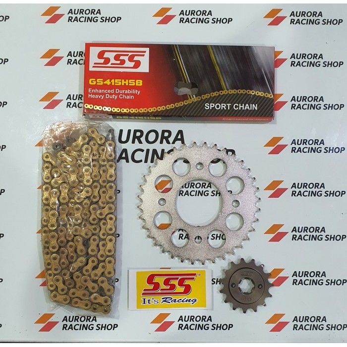 Gear Set Sss Supra X 125 / Blade / Revo & Rantai Sss 415 Hsb Gold
