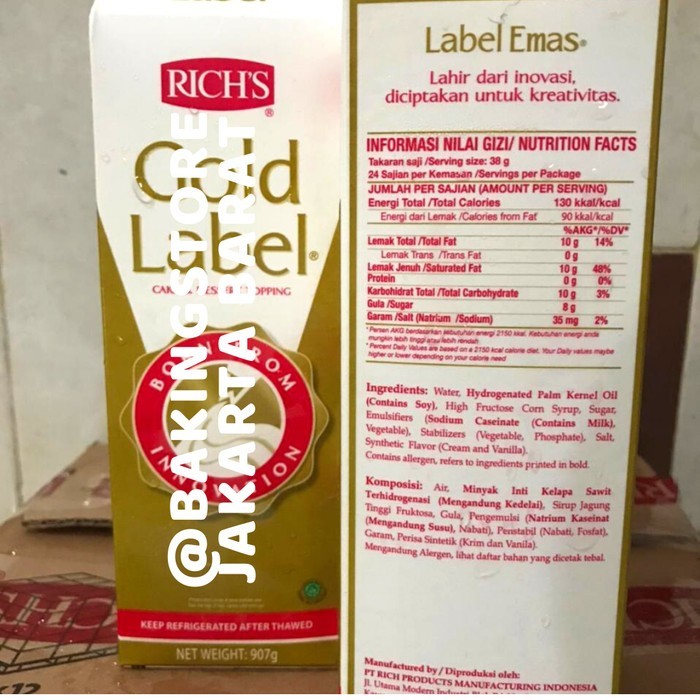 

BERGARANSI Richs Gold Label Rich's Whipping Cream 907 gr Kode 1192