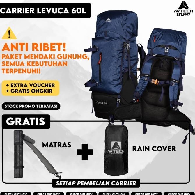 AVTECH - Tas Ransel Carrier Gunung Backpack Hiking Camping Outdoor Travel 60 Liter - LEVUCA 60