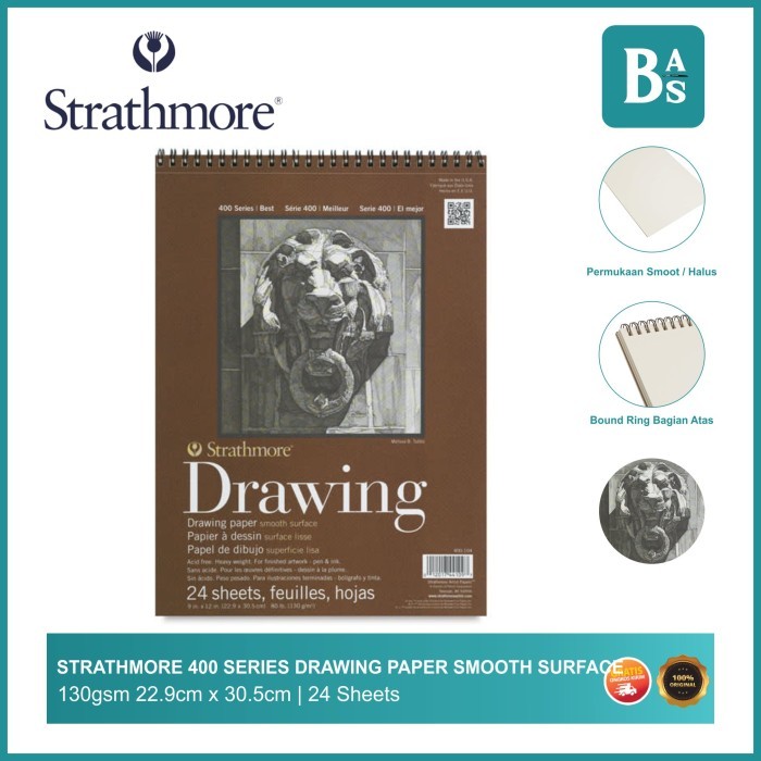 

Strathmore 400 Series Drawing Paper Pad Smooth Surface 130gsm Sketsa Buku Sketsa Peralatan
