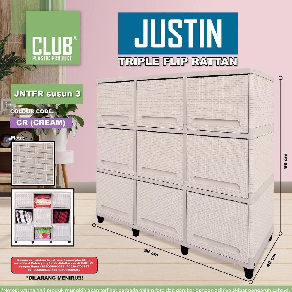 CLUB Lemari Pakaian Baju Plastik Triple Club Flip 3 Susun 9 Pintu LEMARI PAKAIAN RAK TV MEJA TV LEMA