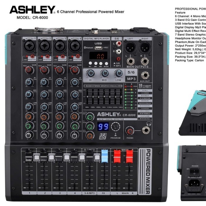 Power Mixer Audio Ashley Cr6000 Cr 6000 Original 6 Channel