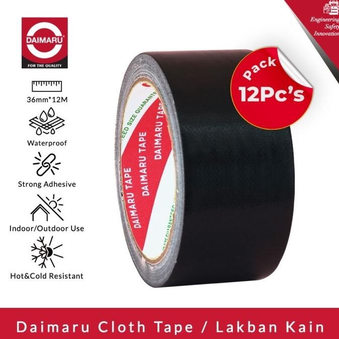 

[PAKET 12PCS] DAIMARU CLOTH TAPE LAKBAN KAIN HITAM 36 MM X 12 METER ASLI