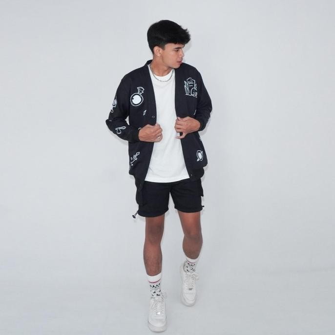 Ready Icon Skull House Of Cuff Black Unisex Cardigan Pria Remaja Kain Fleece Blazer Hitam Panjang Ca