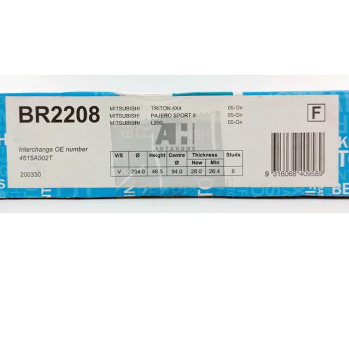 Piringan Cakram Pajero Sport 2008-2015 Bendix Disc Brake Rotor Br2208