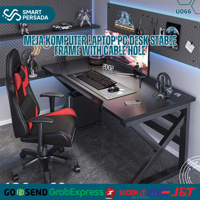 Meja Gaming Komputer Pc Laptop Belajar Kerja Minimalis Hitam Kaki Besi