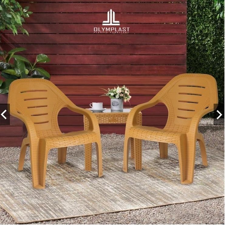 Set Meja Kursi Santai Plastik OL 509 Rotan + Meja / Kursi Teras / Kursi Taman