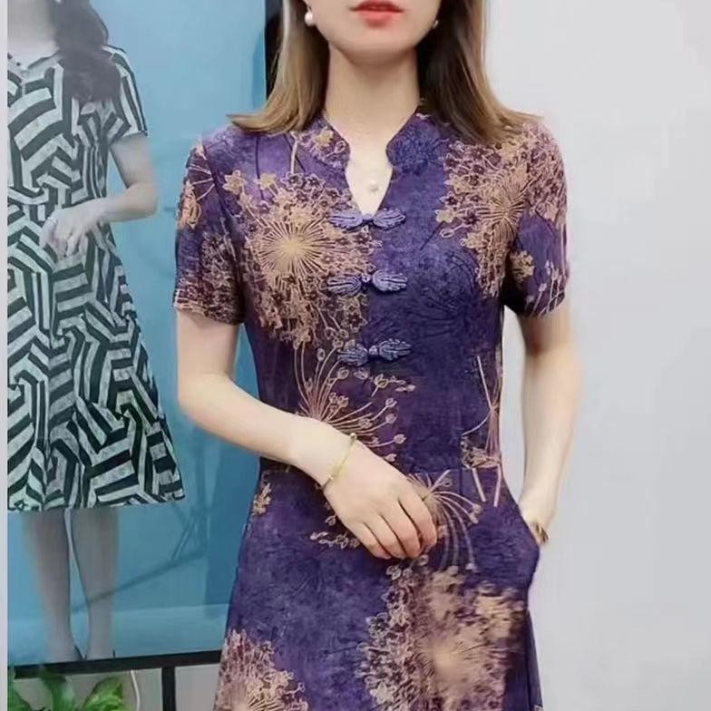 WET Gaun musim panas ibu ditingkatkan rok cheongsam high-end 2022 baru lebar wanita temperamen gaun 