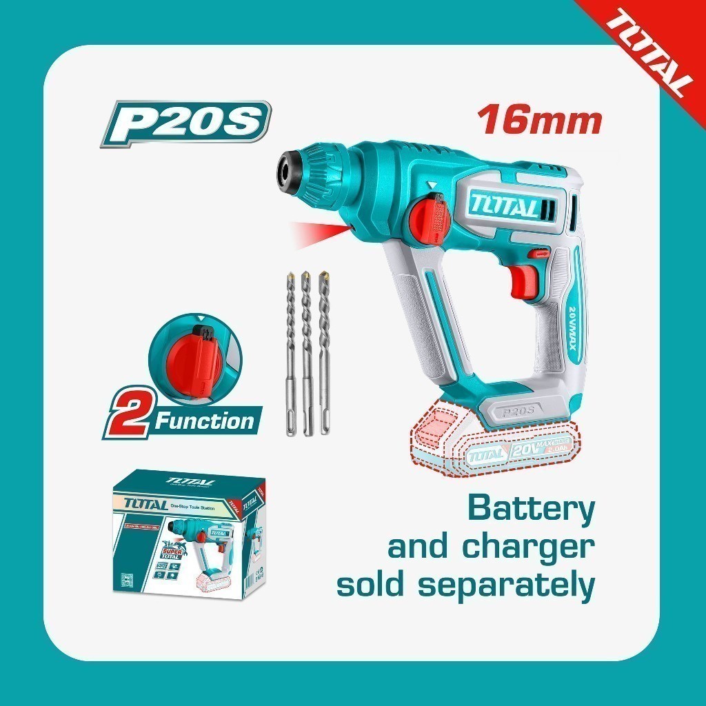 TOTAL Bor Hammer Baterai/Cordless Rotary Hammer TRHLI20168