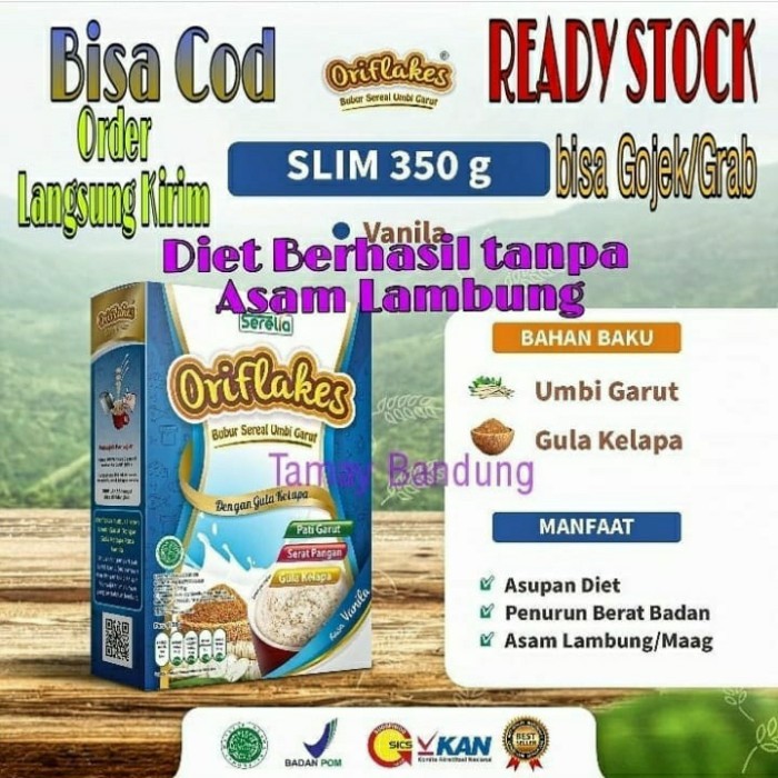 

ORIFLAKES SLIM SEREAL UMBI GARUT 350GR VANILA MEREDAKAN MAAG GERD SPECIAL