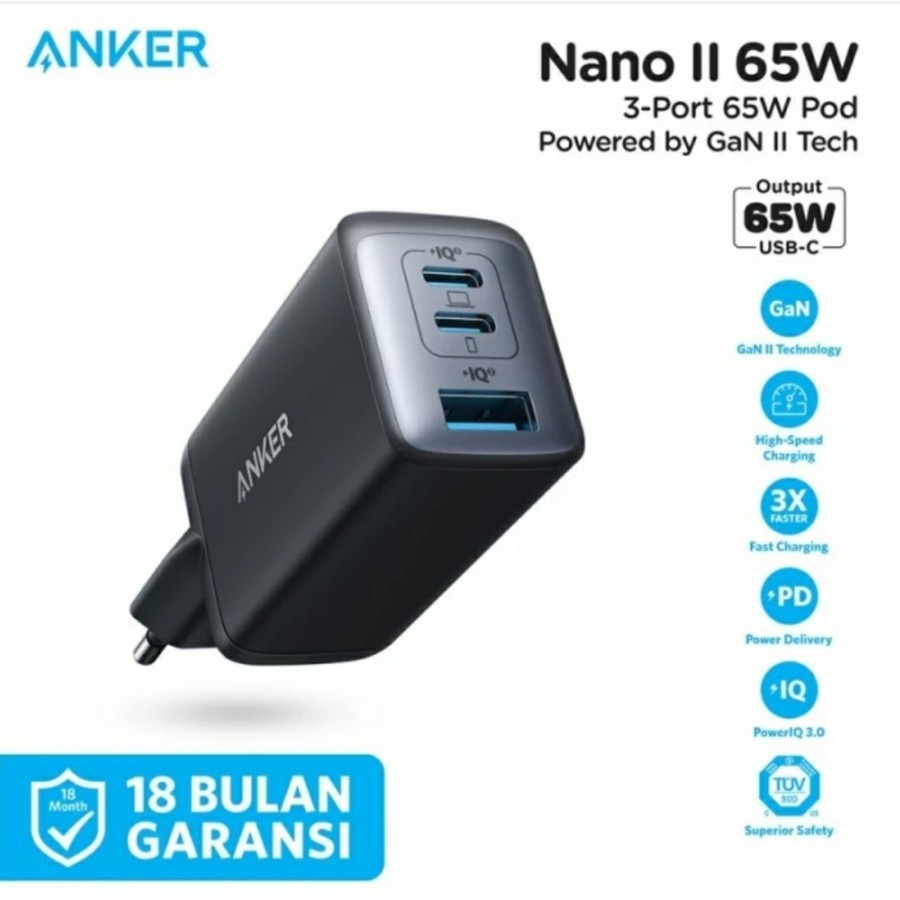 Adaptor Anker Powerport III 3-Port 65W (2 USB-C + 1 USB A) (A2667L12) - Black