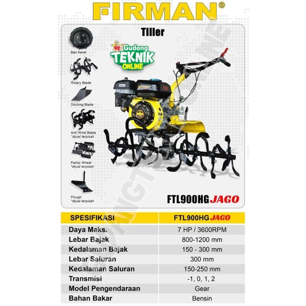MESIN TRAKTOR MINI CULTIVATOR FIRMAN FTL900H JAGO FTL900HG GEARBOX VBELT / MESIN BAJAK SAWAH BASAH K