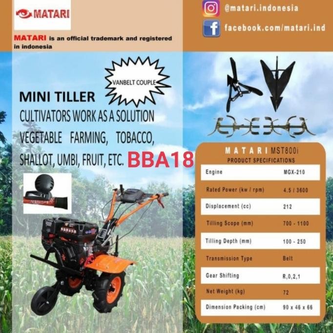 MESIN BAJAK MINI TILLER MST800 MATARI IGX200 7HP ORIGINAL DAN TERPERCAYA