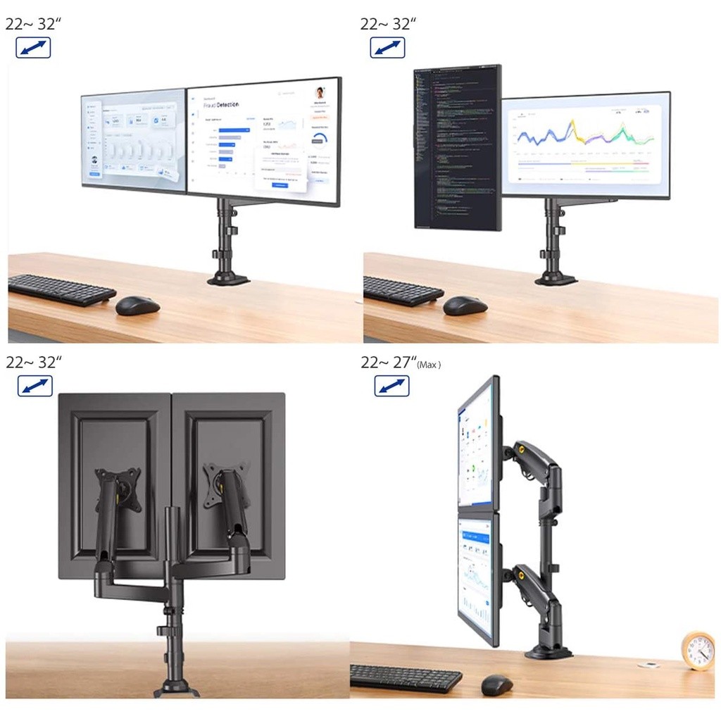 Bracket Dual TV Monitor 24 27 32 34 35 Inch Arm Stand Desk Mount Swivel