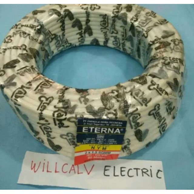 KABEL ETERNA NYM 2X1.5 MM + KABEL KAWAT TEMBAGA ETERNA 2X1.5 - KABEL ISI 2 2X1.5 ETERNA 50 METER
