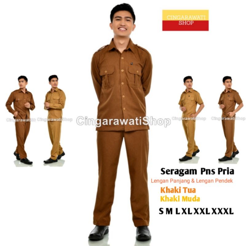 FLASH SALE SERAGAM PNS PRIA LENGAN PANJANG BAJU DINAS PEMDA PRIA BAJU PNS KHAKI TUA LENGAN PANJANG