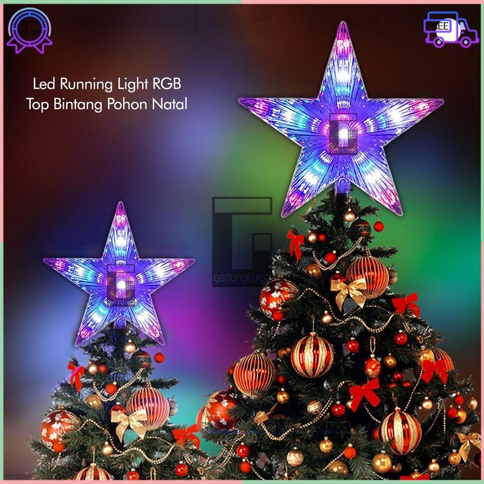 theo lampu bintang pohon natal led dekorasi hiasan aksesoris ornamen topper hias christmas tree lht 