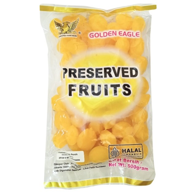 

S24378 GOLDEN EAGLE PRESERVED FRUITS YELLOW PEACH MANISAN IMLEK 500GR MAJU BERSAMA