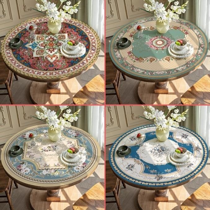 ((((()paling dicari] Taplak Meja Bulat Kulit Anti Air/Alas Meja Bulat Tanpa Cuci/Taplak Meja Makan B