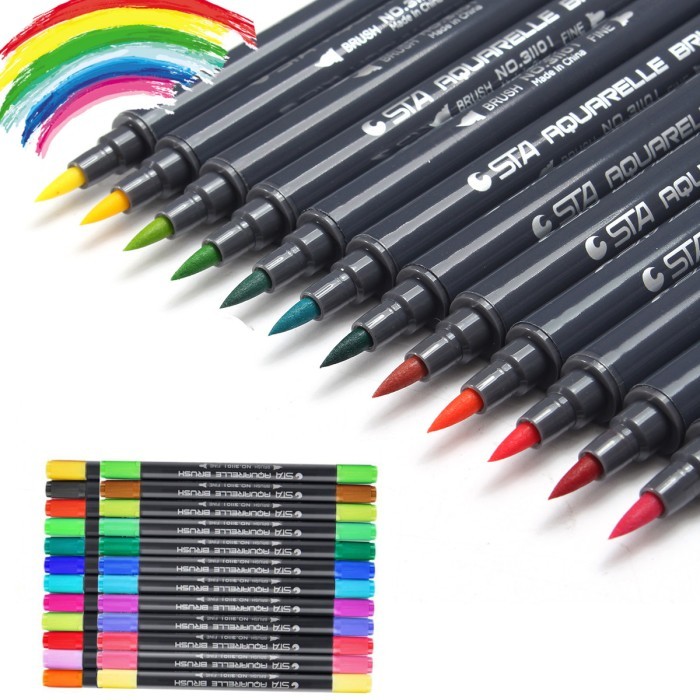 

TERBARU AN STA 48/80 Colors Dual Tips Watercolor Brush Marker Pen Set PROMO!