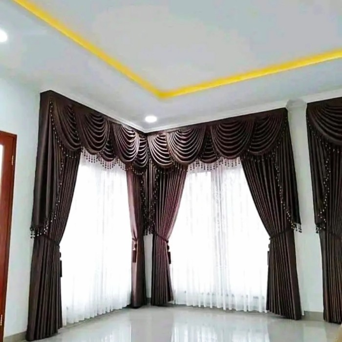 1 Set Gorden Jendela Poni Gelombang Sepanyol Rumbai Mewah Kain Blackout Coklat, Hordeng Pintu Model