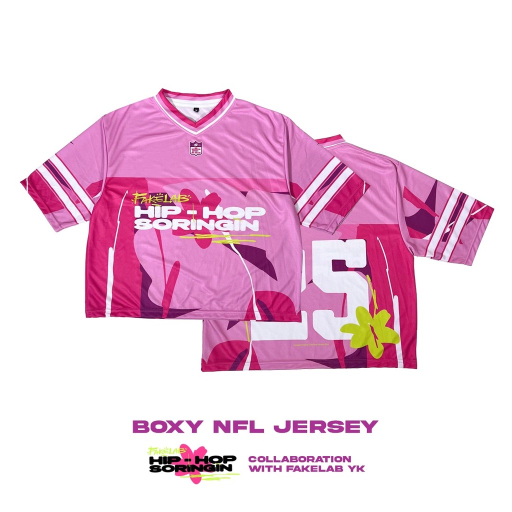 Fakelab X Hiphop Soringin Boxy Jersey Pink Pattern / Sporty /NFL / Pakaian Olah Raga
