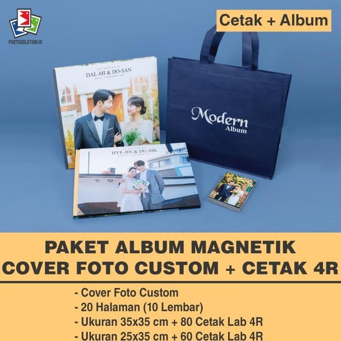 BEBAS ONGKIR - Paket Album Magnetik 10 Lembar Cover Foto Custom + 4R Cetak Lab