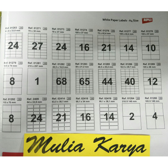

TERBARU! APLI White Paper Label / A4 Computer Labels / Dus isi 100 sheets