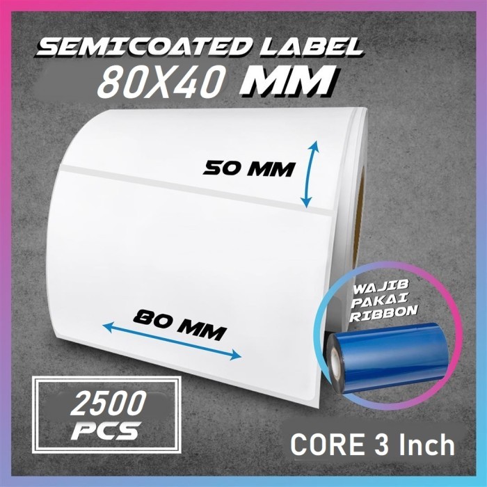 

LABEL BARCODE SEMICOATED 80x40 8CM x 4CM 80 x 40 CORE 3" ISI 2500