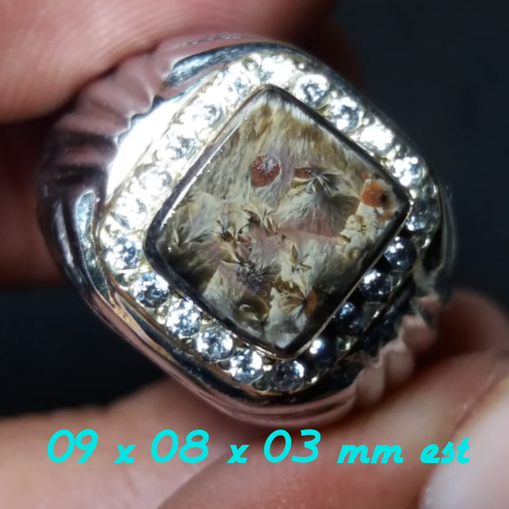 Bulu Macan Lumajang Asli Elegan Cutting Persegi Jenis Keramikan Belang Telon Bermotif Ring CL Kombinasi Perak Tabur Zircon Mewah