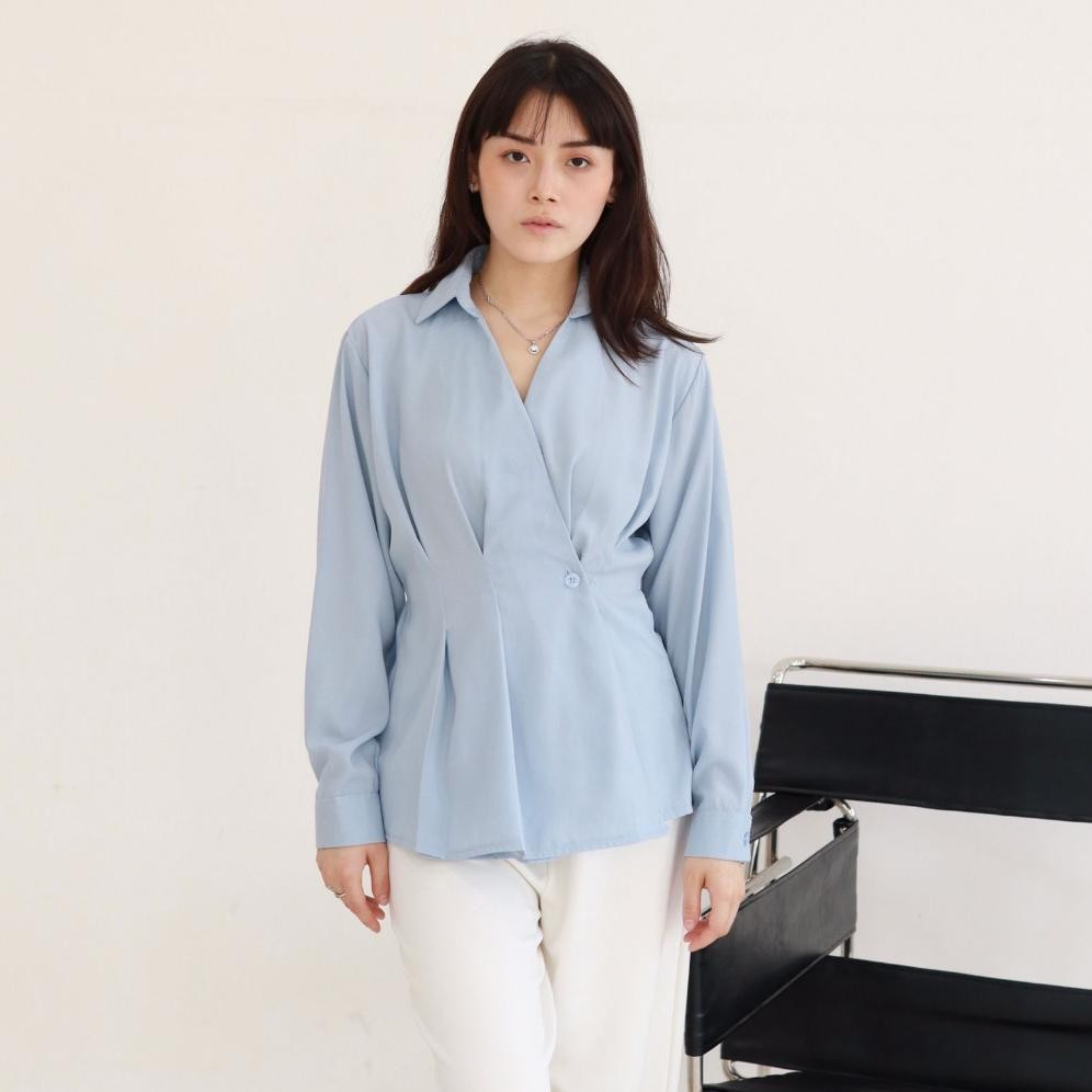 Sylvie Top / Blouse Wanita Lengan Panjang / Blouse Kemeja V Neck / Kemeja Wanita