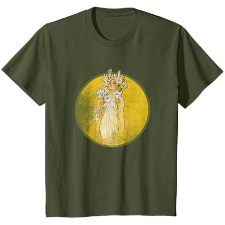 Vintage art nouveau shirt Kaos Alphonse Mucha lily Kaos |SoUhggpj|