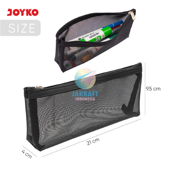 

Tempat Pensil Plastik Jaring Resleting Besi Joyko Pc-5017 Putih White / Hitam Black / Abu-Abu Grey