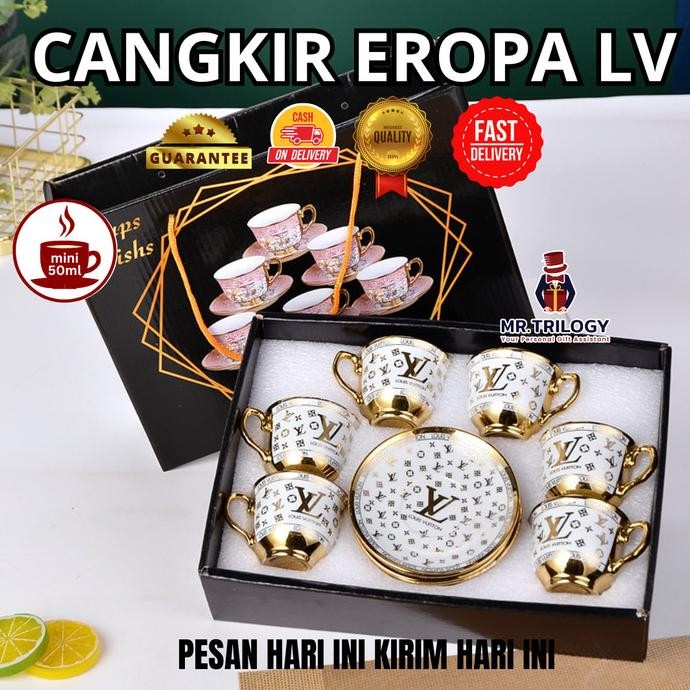 Hampers Cangkir Set Keramik Tatakan LV Souvenir Mug Gift Wedding