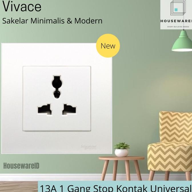 TERMURAH STOP KONTAK UNIVERSAL COLOKAN LISTRIK DINDING KAKI 3 SCHNEIDER VIVACE