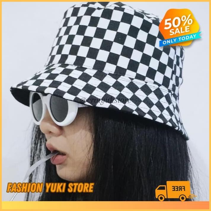 TOPI BUCKET HAT POLOS CUSTOM CATUR KOTAK VANS HITAM PUTIH OBRAL MURAH INDONESIA  PRIA WANITA HYPE   