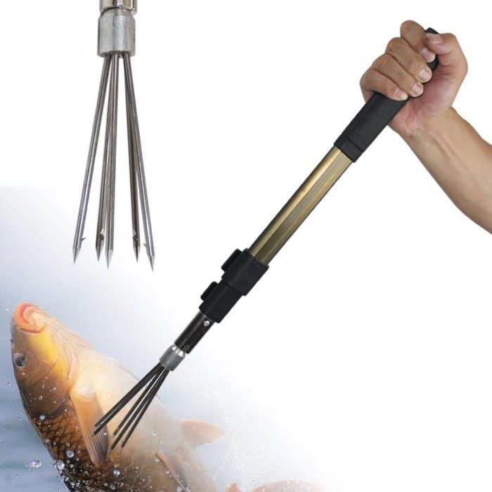 PROMO Premium Alat Pancing Lainnya Tombak Pancing Ikan Berduri Mata 5 Dan Tiang Jaring Celup 2.1M