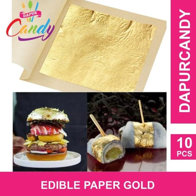 

sale! dapurcandy - 10pcs gold edible leaf sheet kertas emas food grade 24k