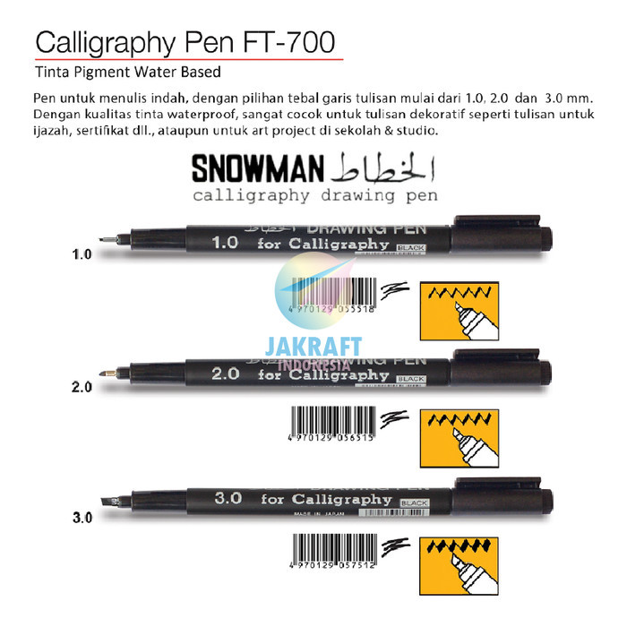 

Spidol Kaligrafi Snowman Ft-700 Chisel Style Calligraphy Pen 1.0 2.0 3.0 Mm Tahan Air Anti Pudar