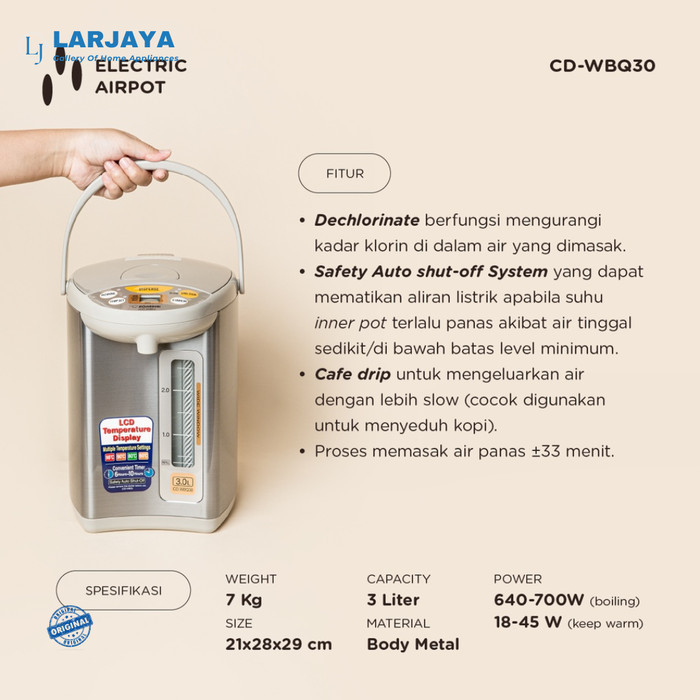 Termos Listrik/Electric Airpot ZOJIRUSHI 3 liter CD-WBQ30.HA