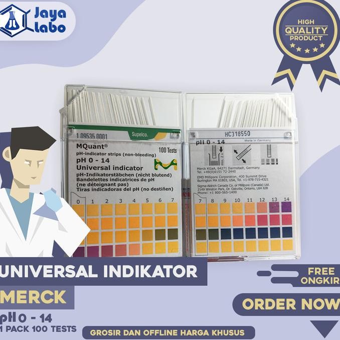 

sale! merck 1.09535.0001 universal indikator / ph paper / kertas lakmus 0-14