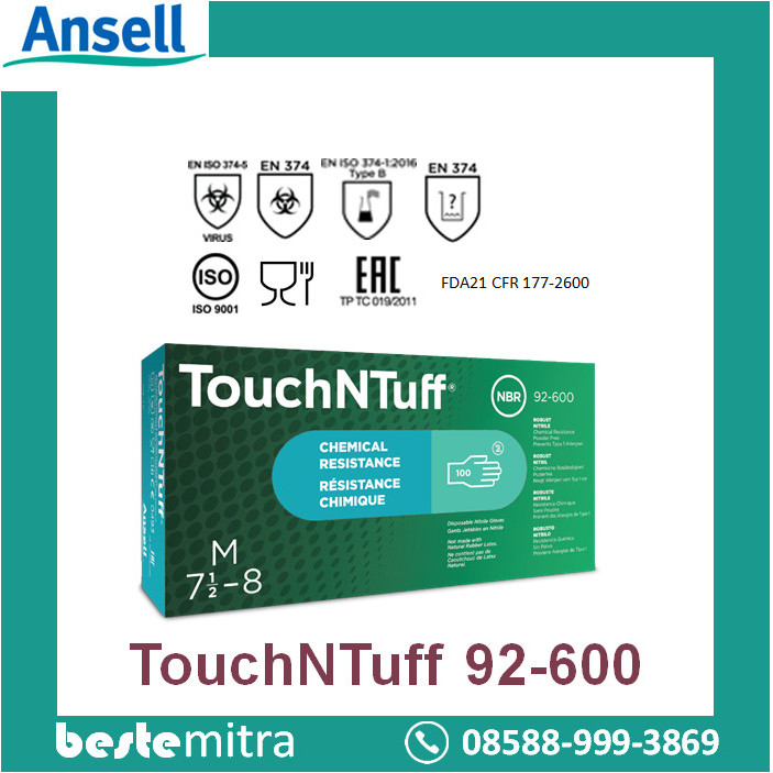 ANSELL 92-600 TOUCHNTUFF NITRILE SARUNG TANGAN NITRILE SAFETY GLOVE