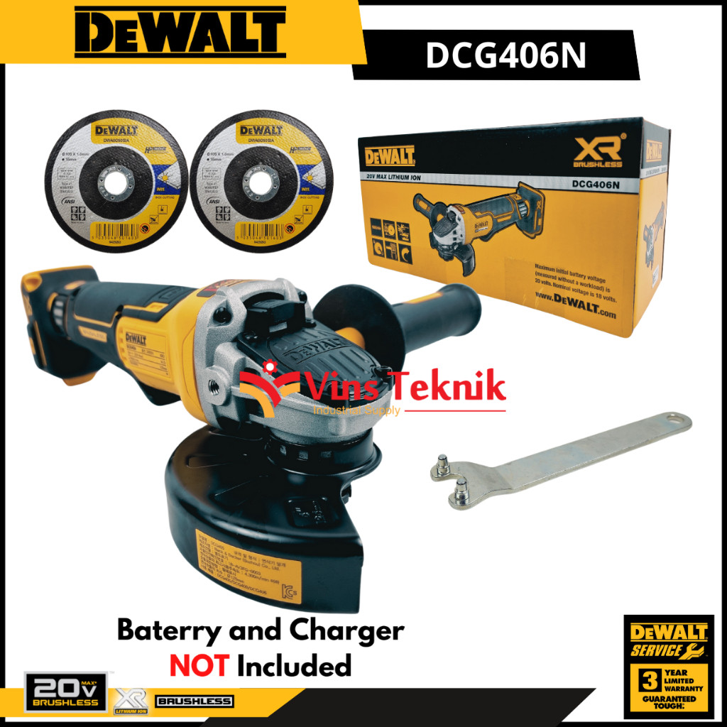 Mesin Gerinda Baterai Brushless Angle Grinder DCG406 DEWALT DCG406N