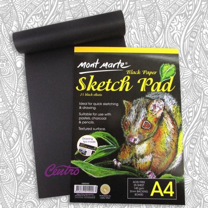 

sale! mont marte black paper sketch pad buku gambar sketsa kertas hitam - a4
