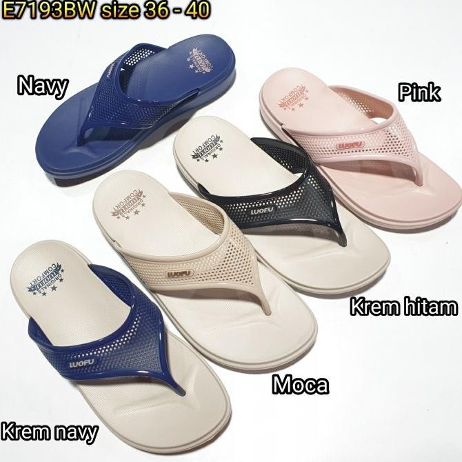 Jelly Sandal Wanita Jepit Luofu Karet Import Cewek Jepit E7193Bw Original